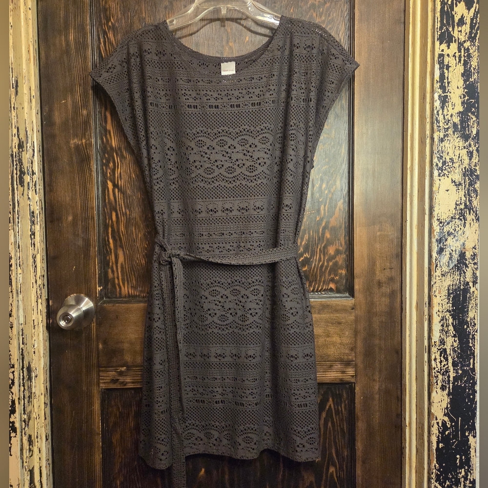 *EUC* Merona Charcoal Gray/Brown Crochet Eyelet Lace Swim/Beach Coverup or Dress